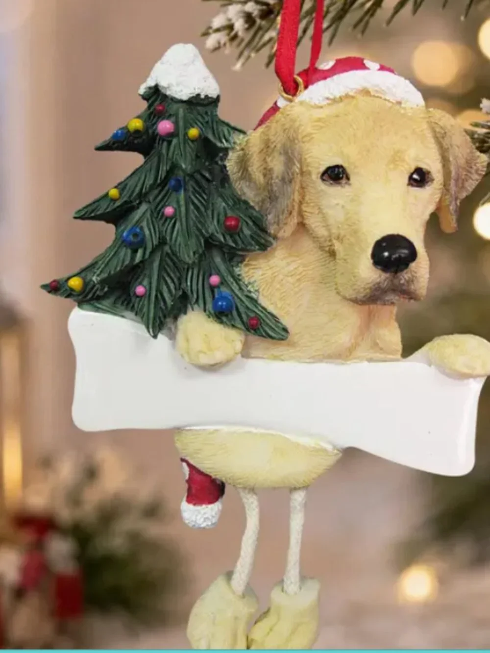 Yellow Labrador dangling legs ornament